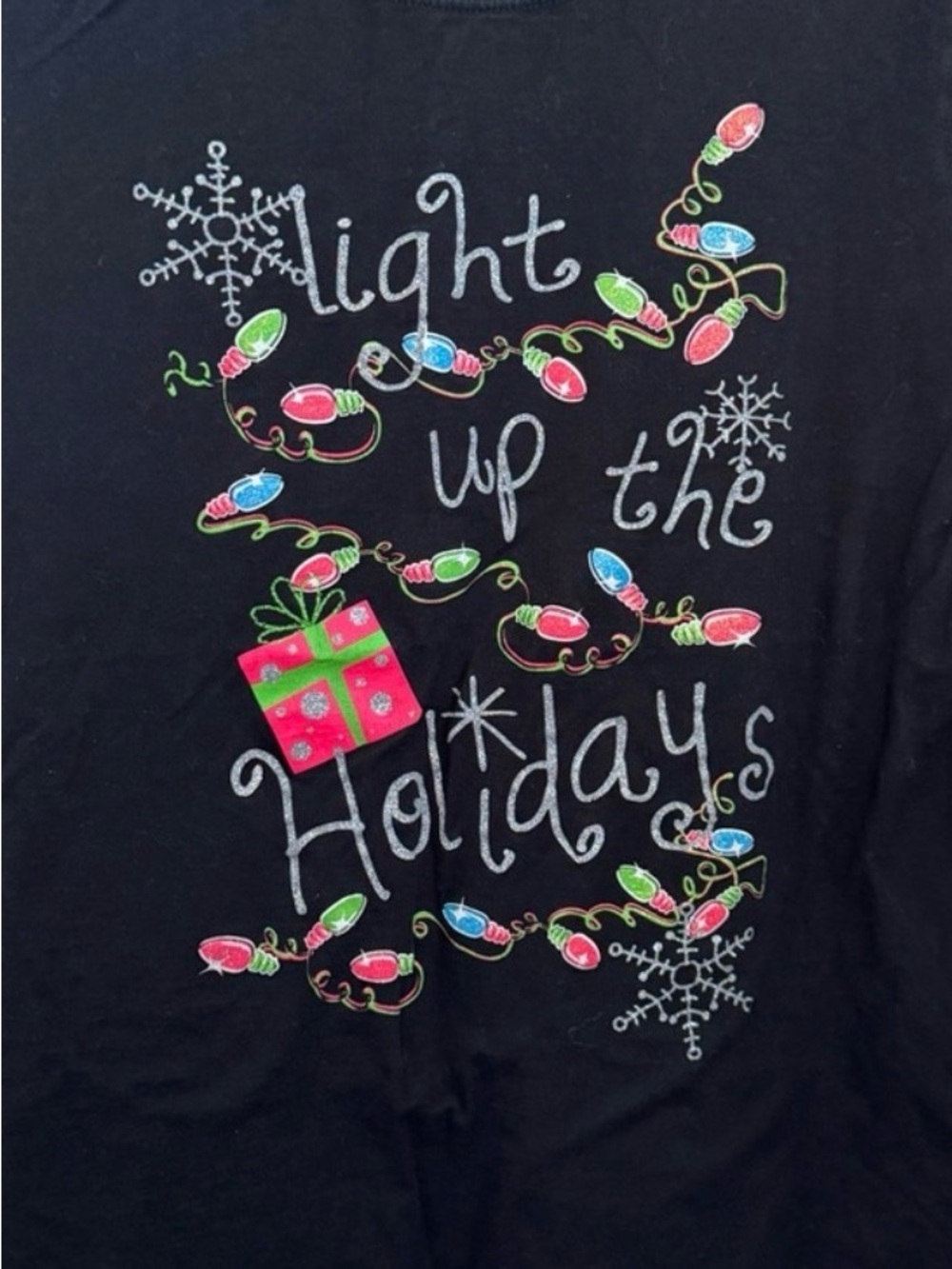 Light Up the Holidays Black Graphic Tee - Holiday Lights Design
